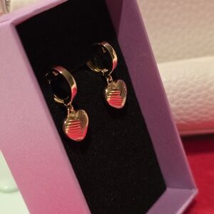 18K Real Gold Heart Hoop Earrings